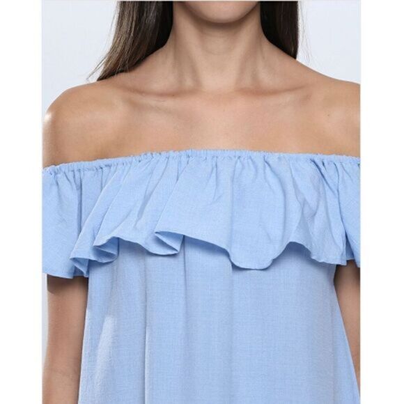 Choies Blue Off Shoulder Ruffle Shift Dress‎ - Picture 4 of 4